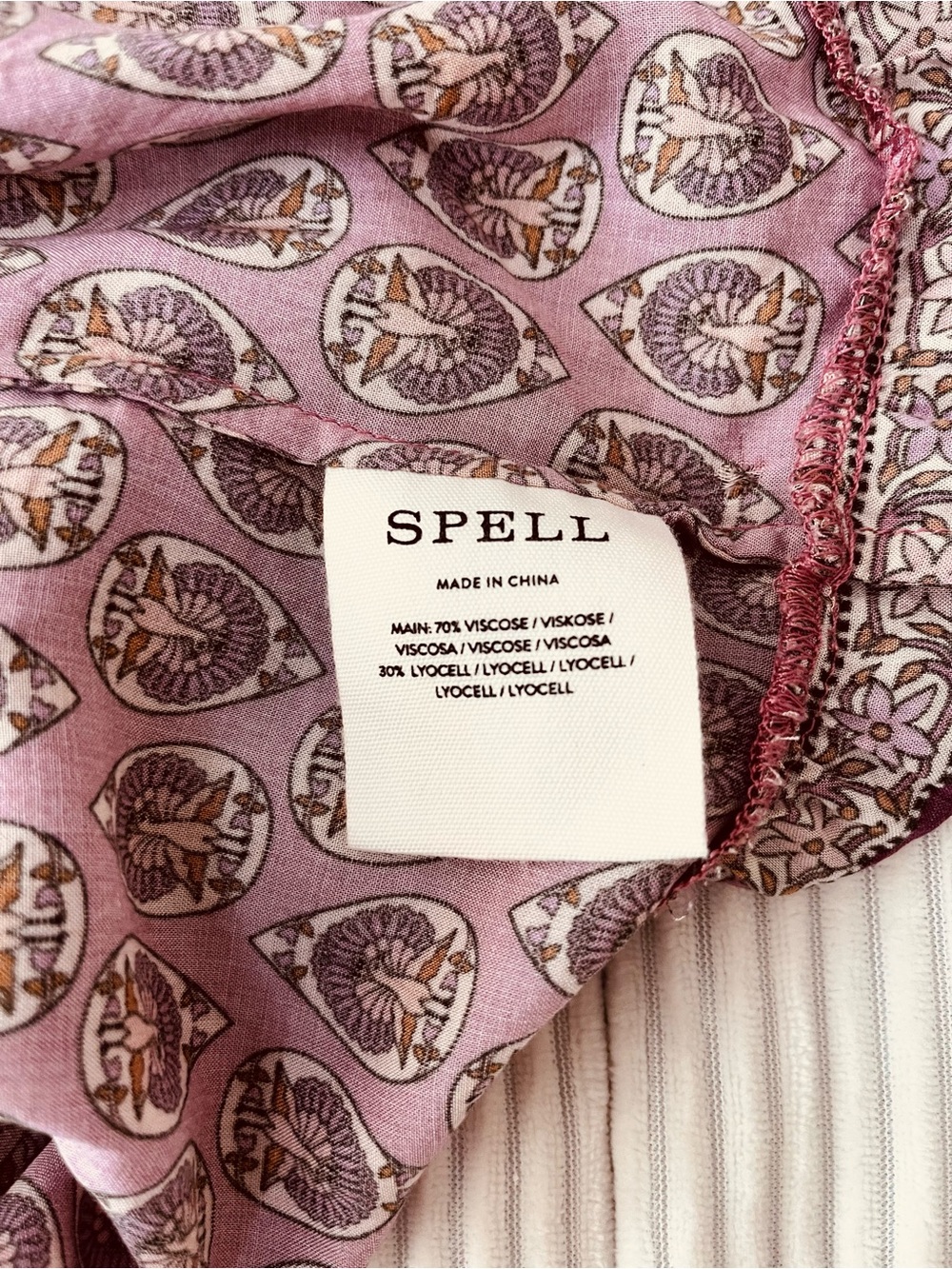 Spell Floral Boho/Gypsy Tiered Spaghetti Strap Maxi Dress - Pink Burgundy Cream - Picture 6 of 12